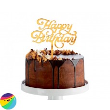 Topper za na torto Happy Birthday zlat